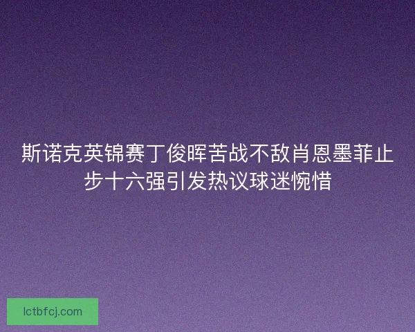 斯诺克英锦赛丁俊晖苦战不敌肖恩墨菲止步十六强引发热议球迷惋惜