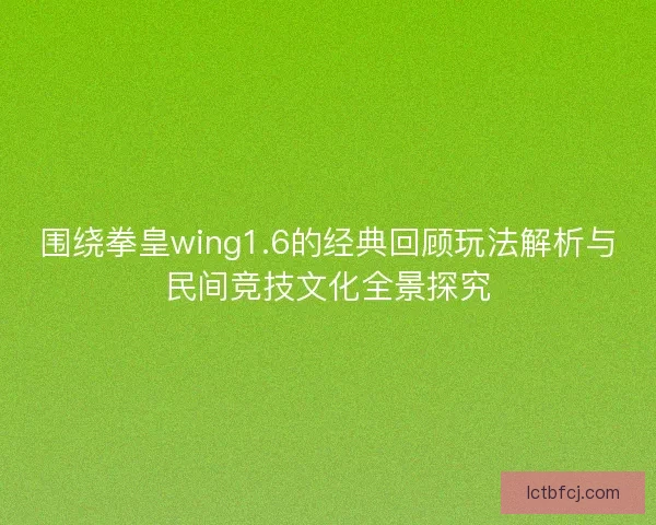 围绕拳皇wing1.6的经典回顾玩法解析与民间竞技文化全景探究